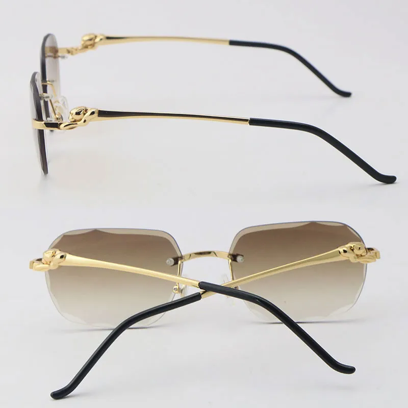 Nuovo Luxury Diamond Cut Lens senza bordo Serie di leopardi Sunci da sole da sole da sole da sole Donne inossidabile Rocce di rocce 18k Gold Frame rotondo GLAS296L