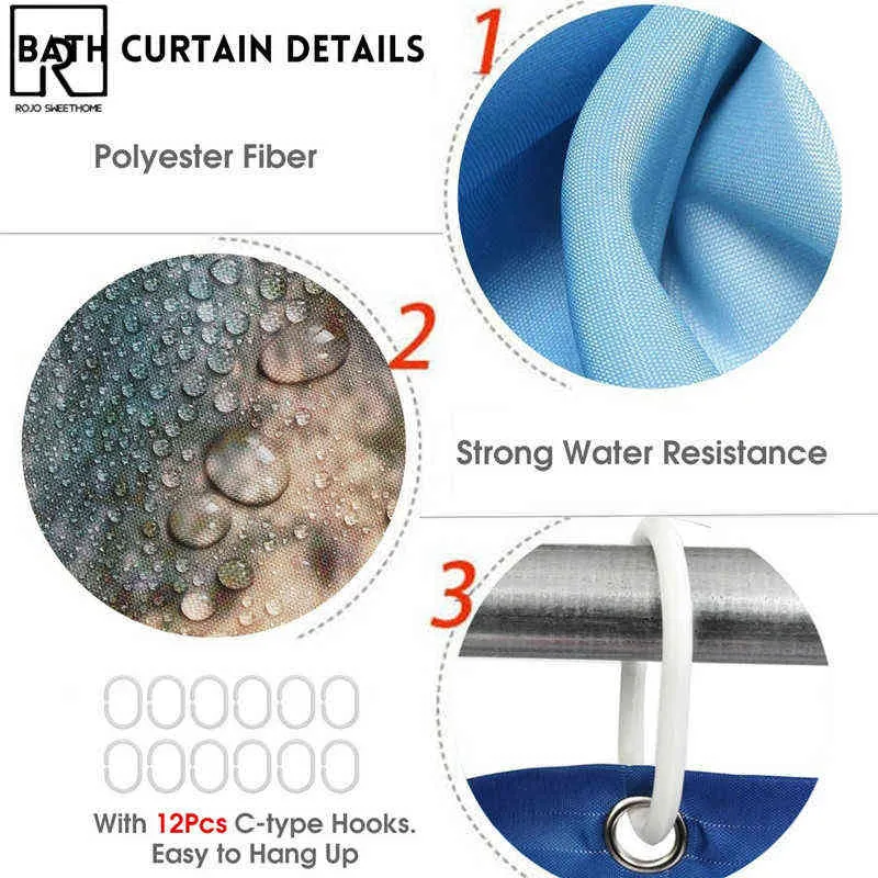 Beautiful Modern Shower Curtains 3D Bathroom Curtain Set Anti-slip Bath Mat Soft Carpet Water Absorption Rugs Home Decoration AA22277I