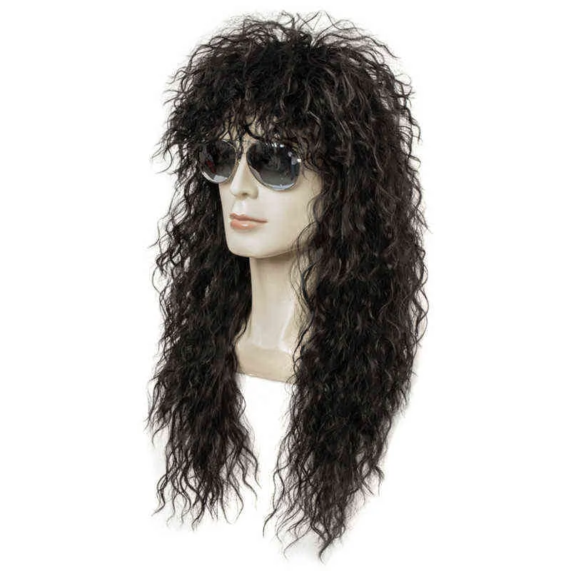 Gres Wig Black Long Curly Male Synthetic Cosplay s Puffy High Temperature Fiber for Men 220622