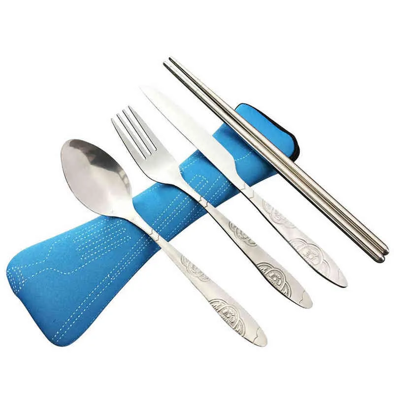 Stainless Steel Fork Spoon Chopsticks Travel Camping Cutlery Tools Tableware JAN88 Y220530