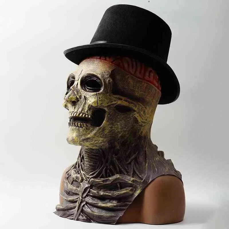 Masque de crâne effrayant casquette magique horreur cerveau nu Zombie Latex fête d'Halloween mascarade Cosplay Terrible couvre-chef complet L220530222919344