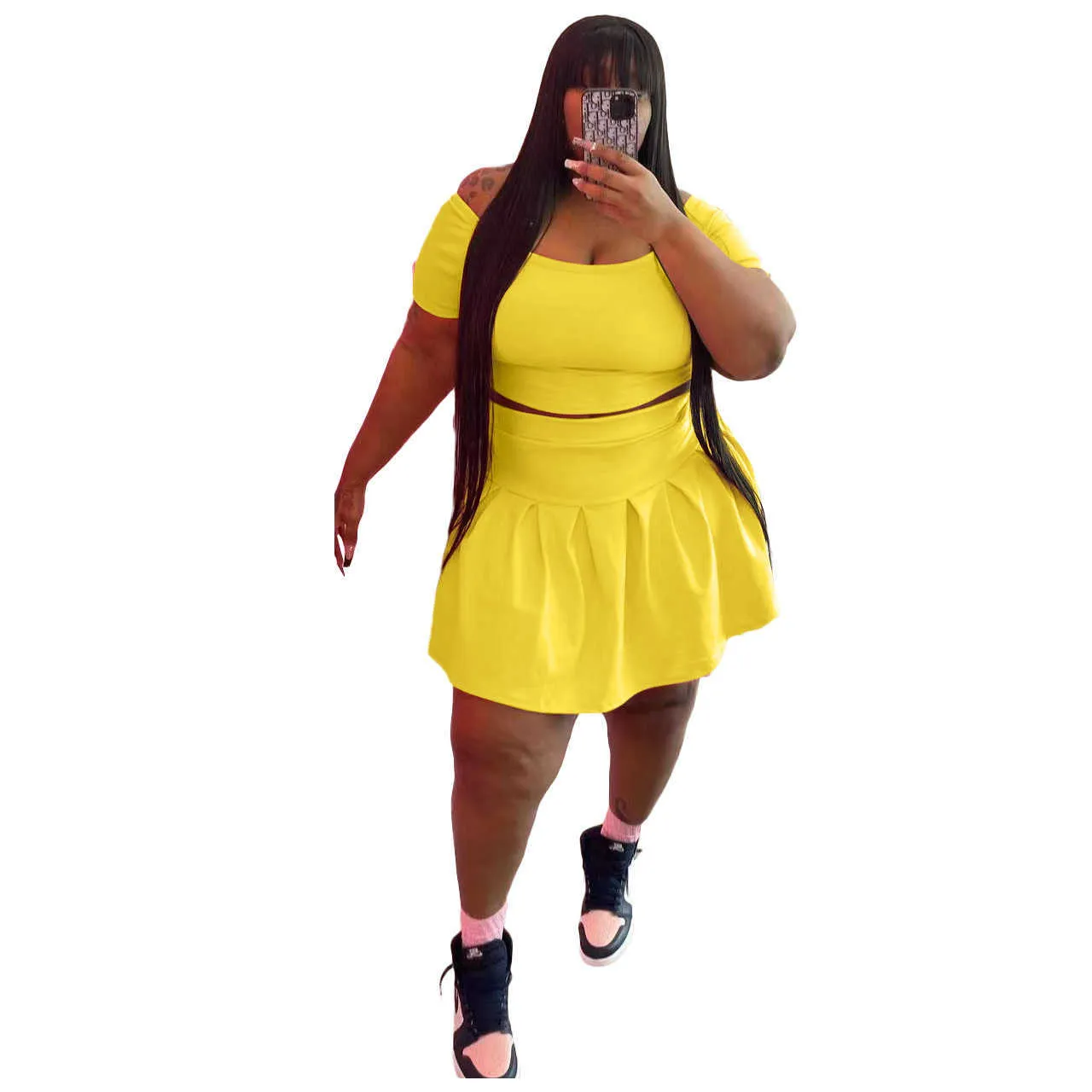 Vestido feminino de duas peças conjunto saia plissada Lazer Plus Size roupas femininas roupas esportivas de verão S-5xl261l