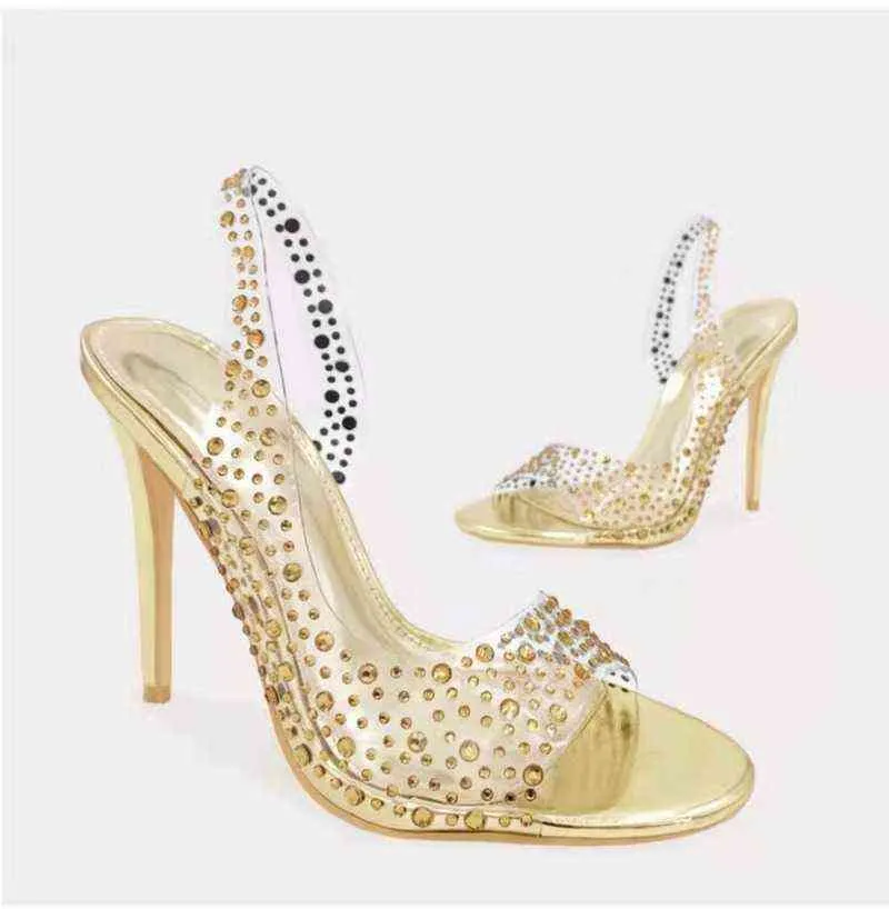 Nxy – sandales dorées et argentées avec strass, escarpins transparents en Pvc pour femmes, chaussures d'été à talons hauts, Sexy, fête de mariage, taille 43