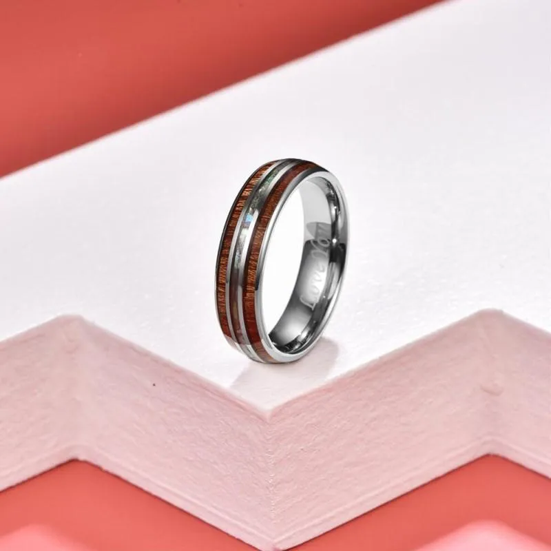Anéis de casamento 6mm madeira koa havaiana e concha de abalone carboneto de tungstênio para mulheres homens casamento lois222443