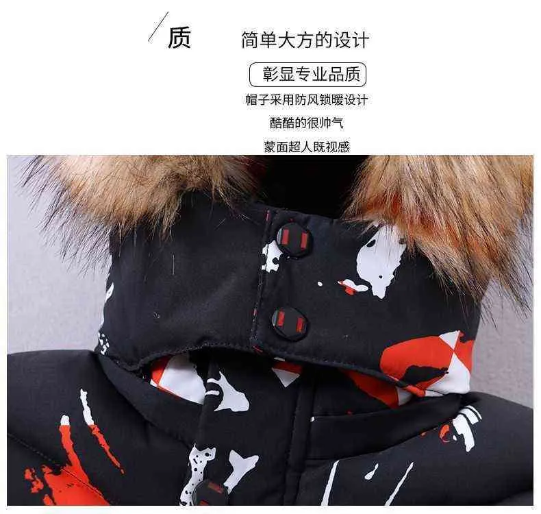 New Big Size 4-14 Year Old Camouflage Pattern Winter Keep Warm Boys Coat Teenager Boys Fur Collar Plus fleece Hooded Outerwear J220718