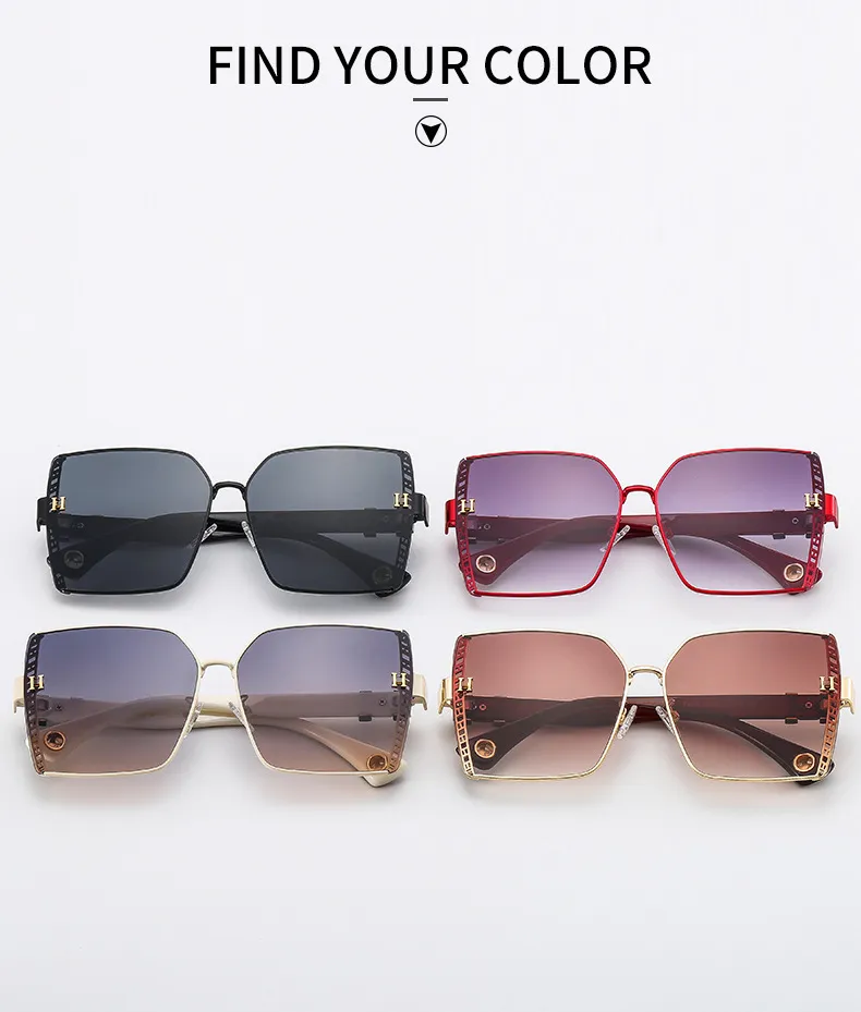 브랜드 디자인 선글라스 여성 남성 좋은 품질 패션 금속 대형 태양 안경 빈티지 여성 남성 UV400 케이스
