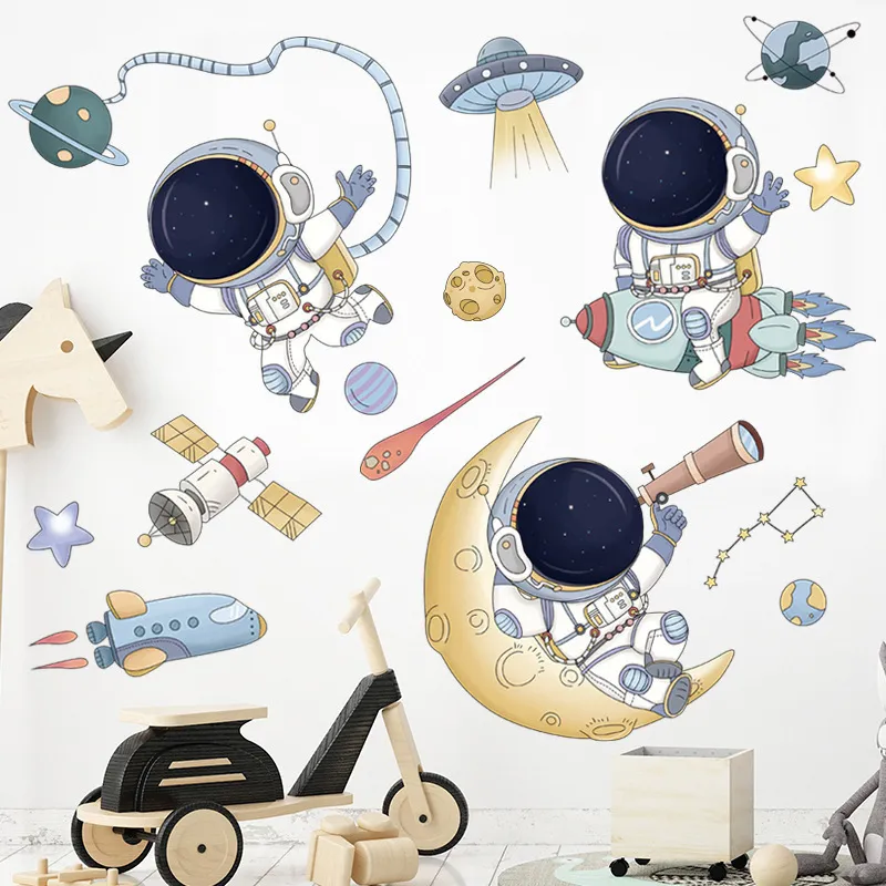 Мультипликационные настенные наклейки для детской комнаты для детской комнаты астронавт -астронавт НЛО декор стены виниловые наклейки на стены на стенах.