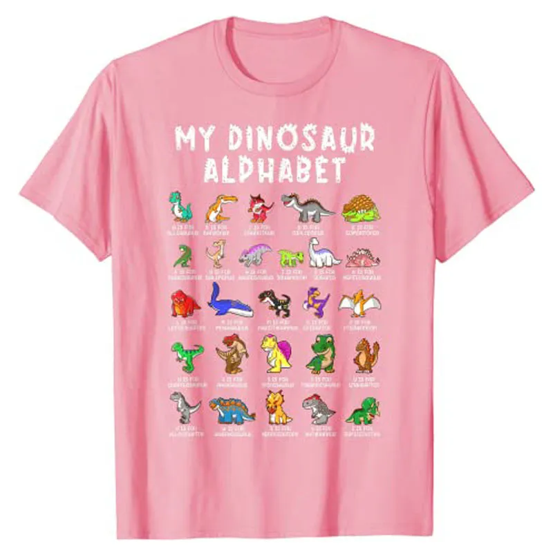 Rodzaje dinozaurów Alphabet Dino Identyfikacja T Shirt Cute Tee Tops For Kids Dzieci Dostosowane produkty 220623