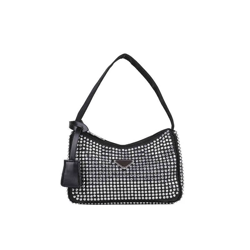 2022 Sommar Ny Hobo Armpitväska Full av diamanter med borr Singel Shoulder Kvinnors dragkedja Middag Tote Bag Hand Purses_6T04