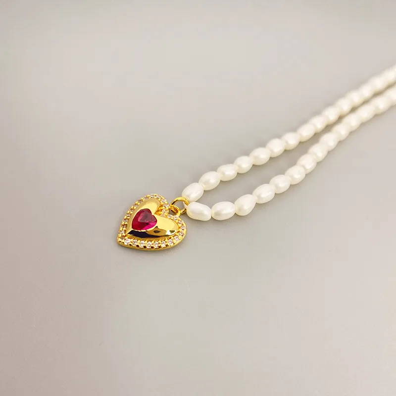 Collier pendentif à breloque coeur, petites perles, chaîne, perles de rocaille, colliers 278N