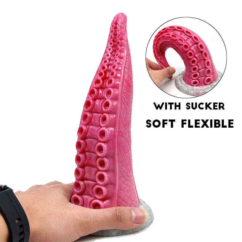 Nxy Dildos Yocy Liquid Silica Gel Suction Cup Imitation Special shaped Tongue Penis for Men and Women Anal Plug Adult Sex Products 0317