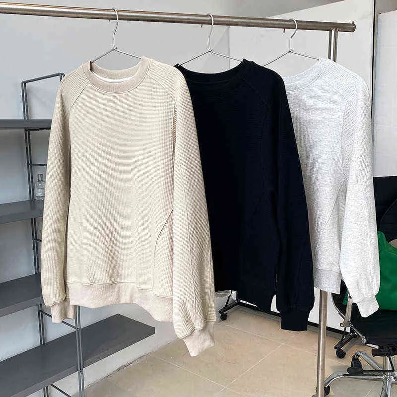 Obrix Sportliches Damen-Sweatshirt mit lockerer Passform, O-Ausschnitt, volle Ärmel, lässiger Stil, Waffelmuster, Kapuzenpullover für Damen T220726