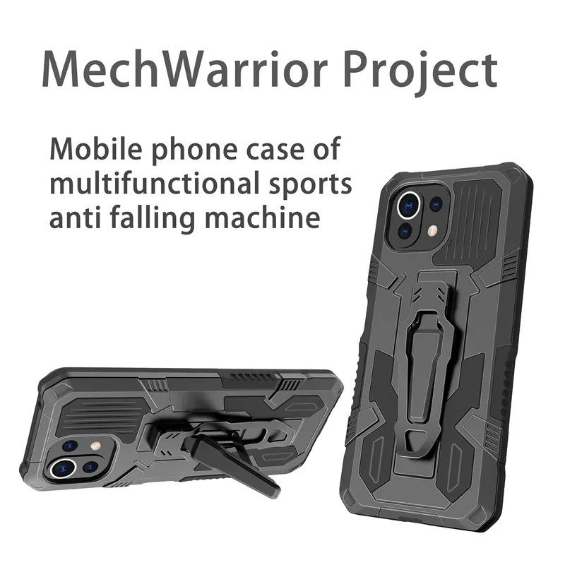 Shockproof Armor Cover Cases For Xiaomi Mi 11 Lite Belt Clip Soft Shell,TPU Shock Absorber Resistant PC Stand Back Cover