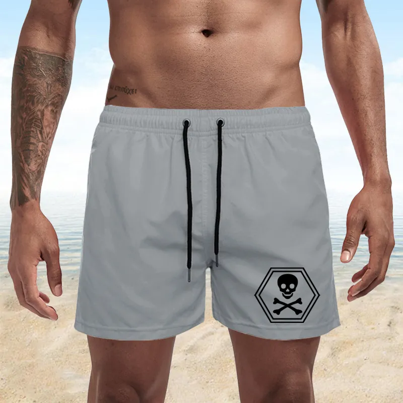 Homens de verão Surfing Shorts Secagem rápida Cabeça Crânio Impresso Bolso Natação Masculino Casual Respirável Beachwear Movimentar-se 220425