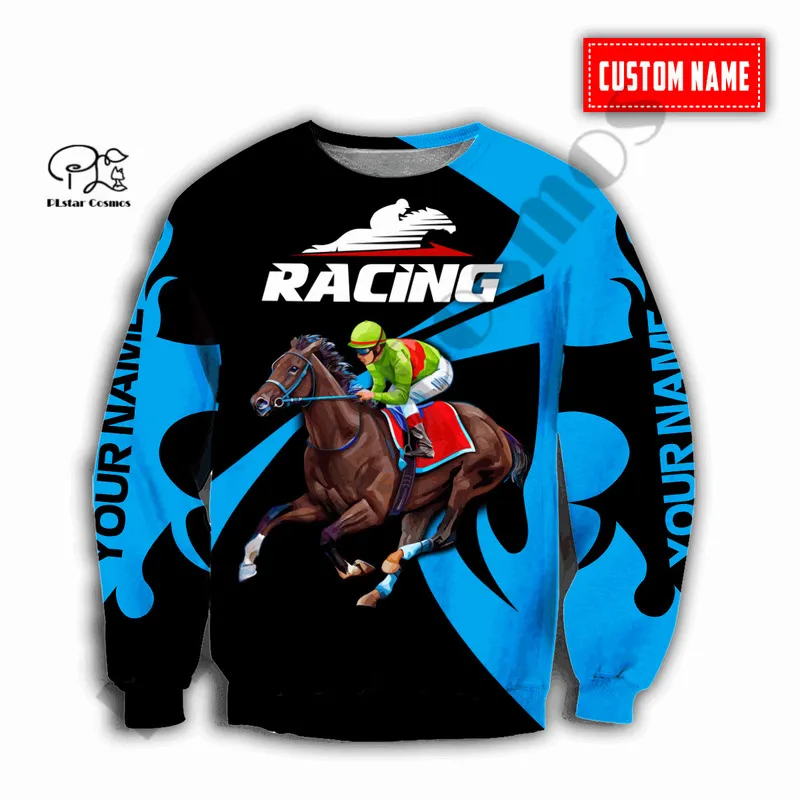 plstar cosmos 3dprinted EST Racing Horse Custom Name 선물 독특한 Hrajuku Streetwear Unisex Casual Hoodies zip 스웨트 셔츠 3 220714GX