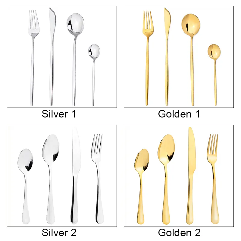 Zestawy naczyń obiadowych Set stal nierdzewna Złote Table 24 sztuki Spoons Stołów kuchennych Forks 220922