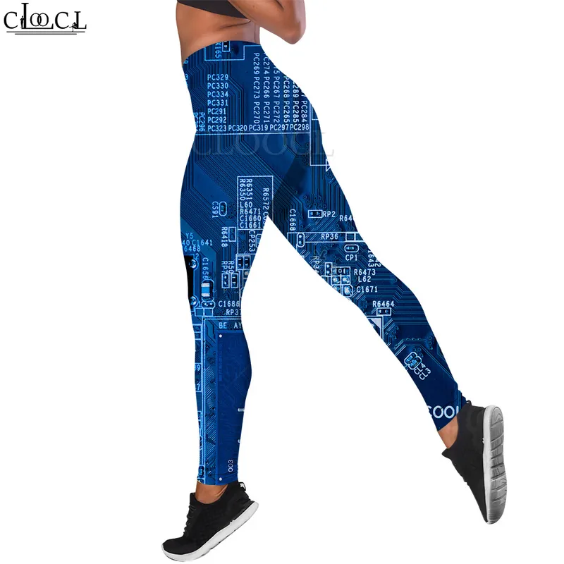 Women Leggings Electronic Chip Circuit Board Print High Waist Elasticity Legging Female for Indoor Push Up Workout Pants W220616