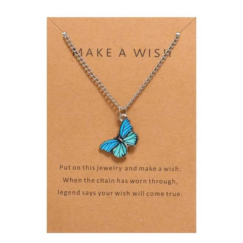 Naszyjnik Koreański Moda Blue Butterfly Choker Kobiety Wisiorek Neck Chain Card Przyjaźń Biżuteria Party Girls Gifts