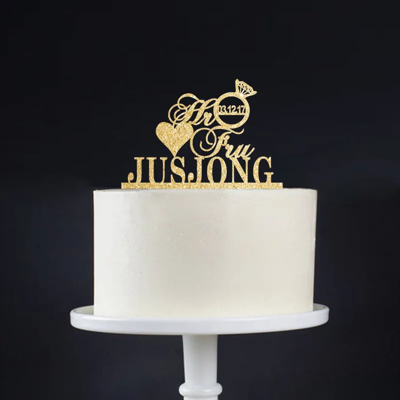 Free Shipping Personalized Mr Mme Diamond Wedding Cake Topper Wedding Decoration Custom Wedding Hr Fru Pan Pani Cake Topper4