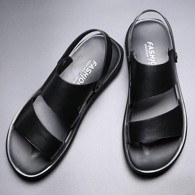 Summer Dress Sandals Leather Fashion Vintage Men Shoes High Quality Soft Comfort Comant Lägenheter Beach Male Slippers 220630