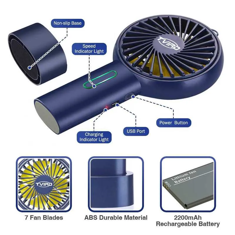 Мини -портативный вентилятор USB USB Регаментированный охлаждающий портативный воздушный кулер 2200 мАч аккумулятор 3 скорость 15 Ангел регулируемый вентилядор 220505