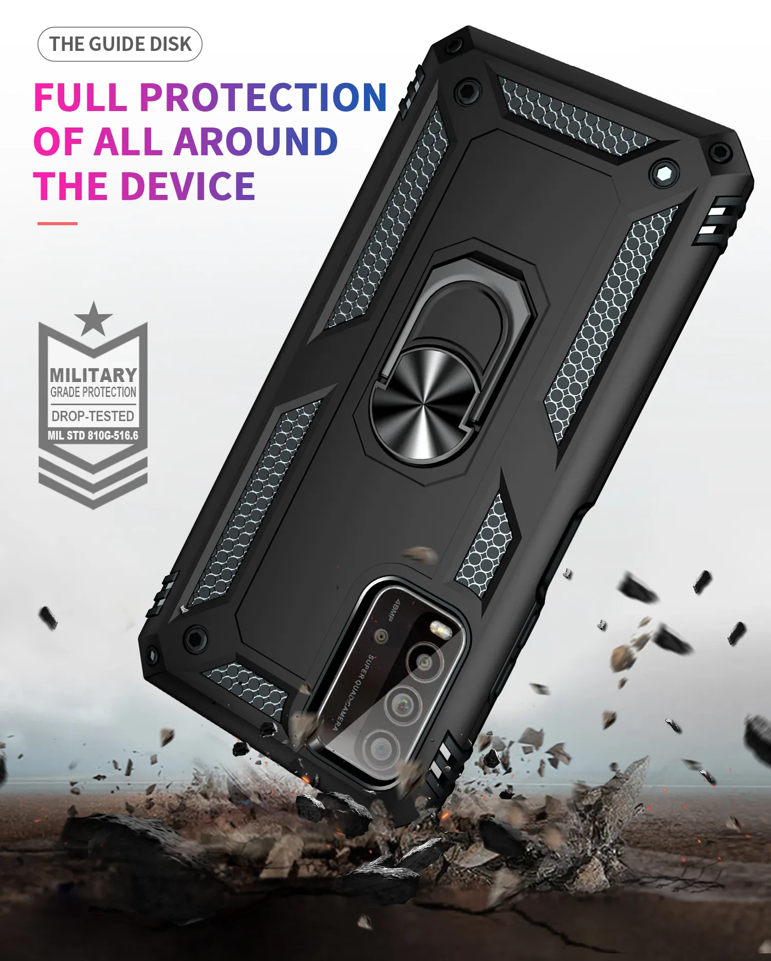 Schokbestendig Armor Cases voor Xiaomi Redmi 9T 9 Power Note 9 4G POCO M3 met TPU Magnetische metalen Ring + PC Back Beschermhoes
