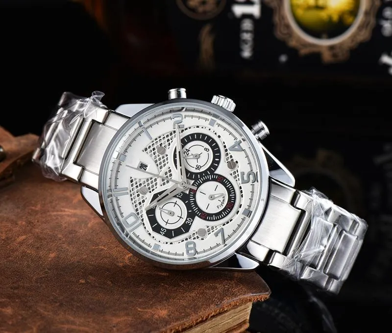 2022 Zes steken Luxe Heren Horloges Alle wijzerplaat Werk Quartz Horloge Hoge Kwaliteit Topmerk Chronograph Kalender Functie Stalen Riem Mannen Mode Accessoires