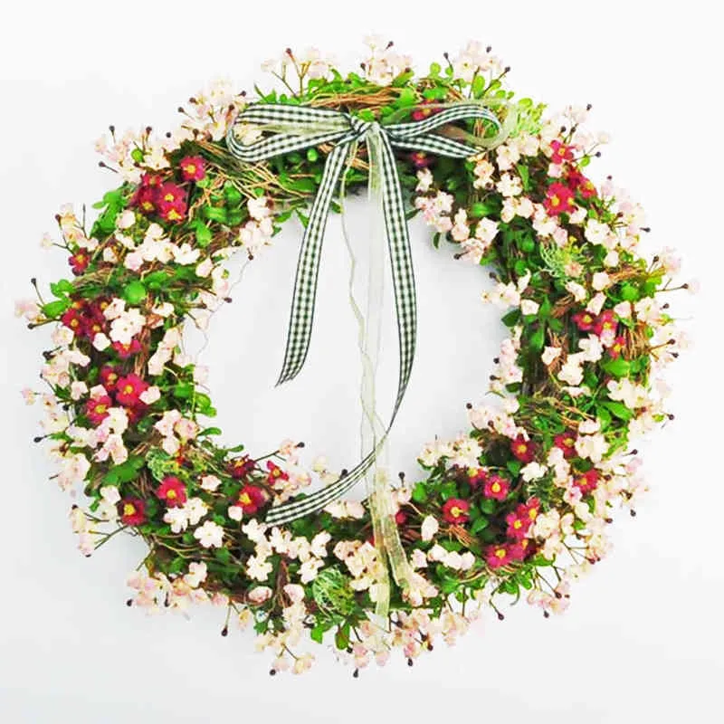 Rattan Vine Ring Artificial Flowers Wreath Dried Flower Frame For Home Jul Decoration Party Decor Diy Flower Wreaths J220616