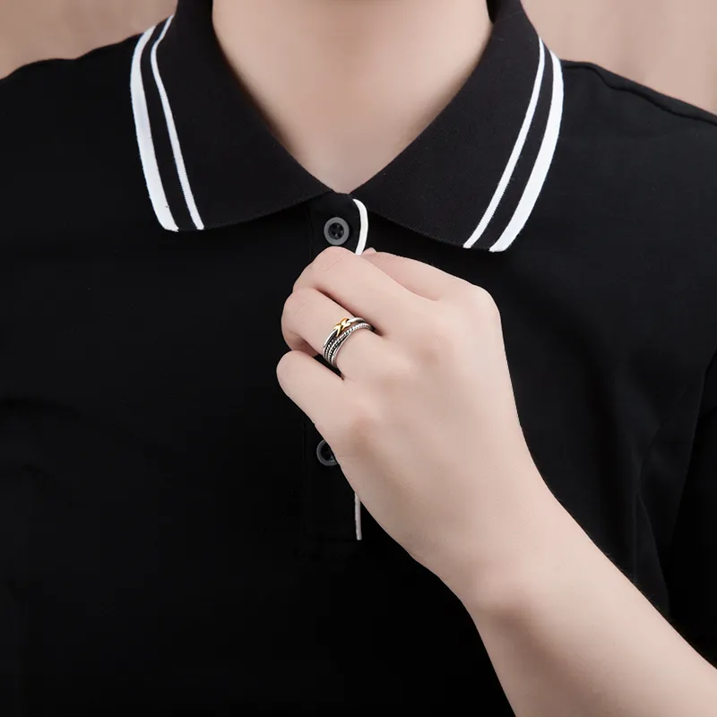 Anello croce bicolore moda femminile placcato gioielli in argento tailandese nero 18k Rings305y