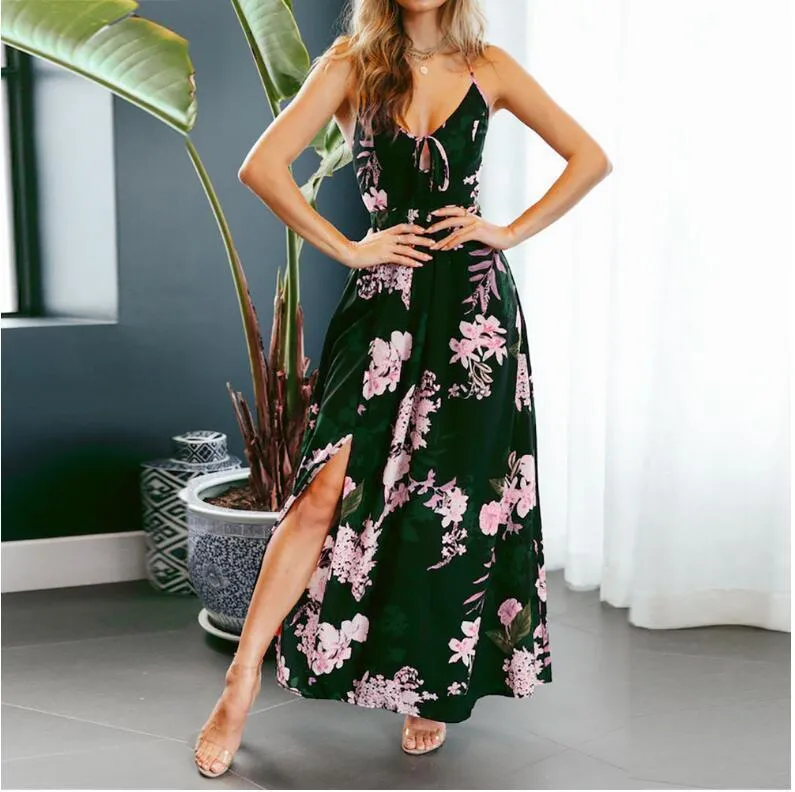 Summer Women Dress Vestidos Casual Backless Clothing Robe Femme Elegant Chic Beach Spaghetti Strap Böhmen Midi Dresses 220629