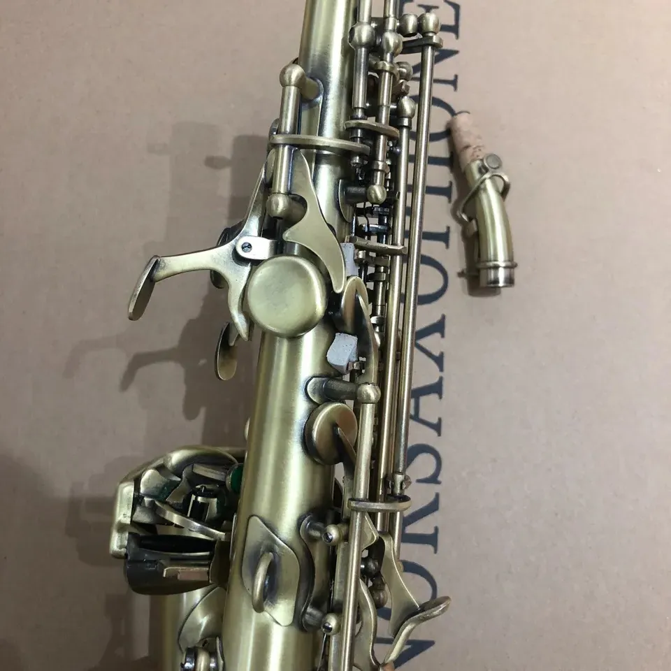 Retro 875ex b-flat profissional curvo saxofone soprano antigo escovado artesanato profundo esculpido saxofone instrumento musical