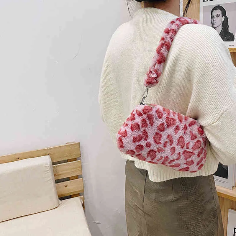 Evening Bag 's Trend Plush Animal Print Shopper Purses Female Handbag Shoulder Underarm Cheap Quality 220630