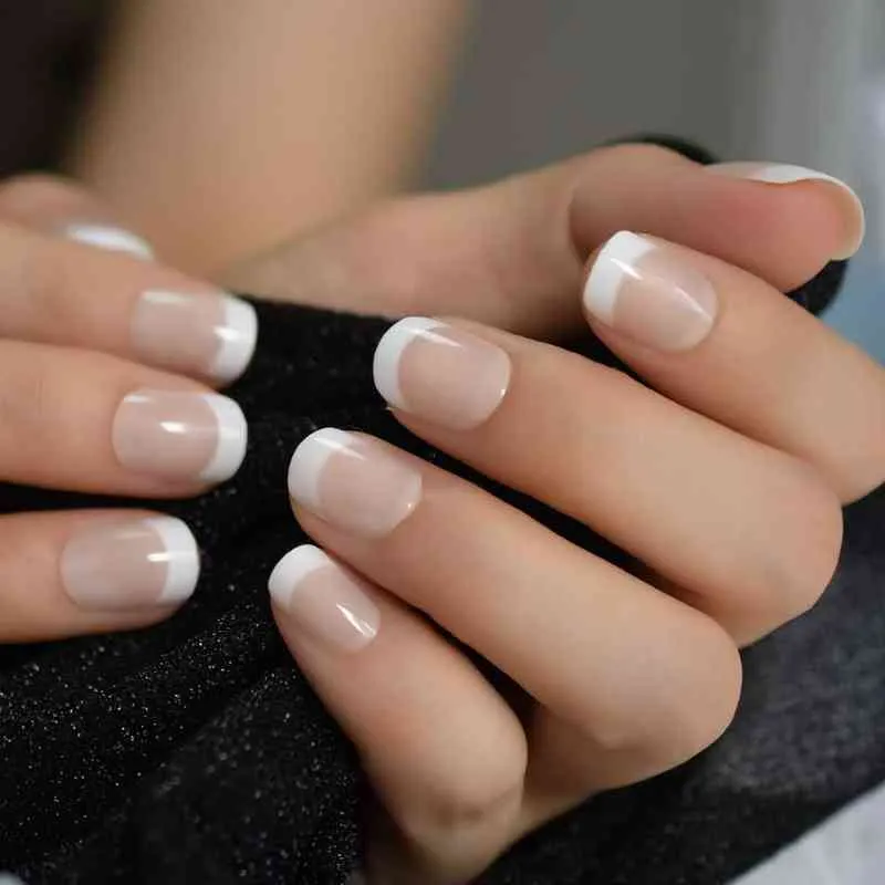 False Nails Summer Short Natural Nude White French Nail Tips Fake Gel Press on Ultra Easy Wear for Home Office 0616322W8792293