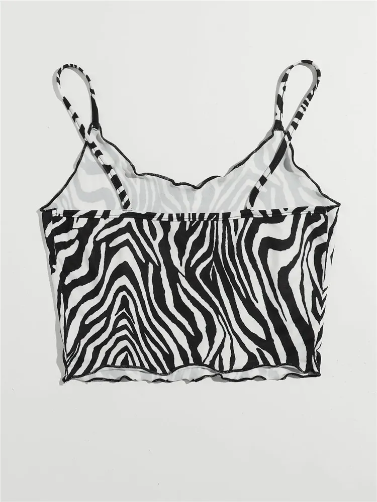 Y2k verão preto e branco Padrão de zebra fofo CAMI TOP MULHERES GRUNGE VINTAGE PRIMAGEM SEXY RUUCHED SPAGHETTI Strap Top 220607