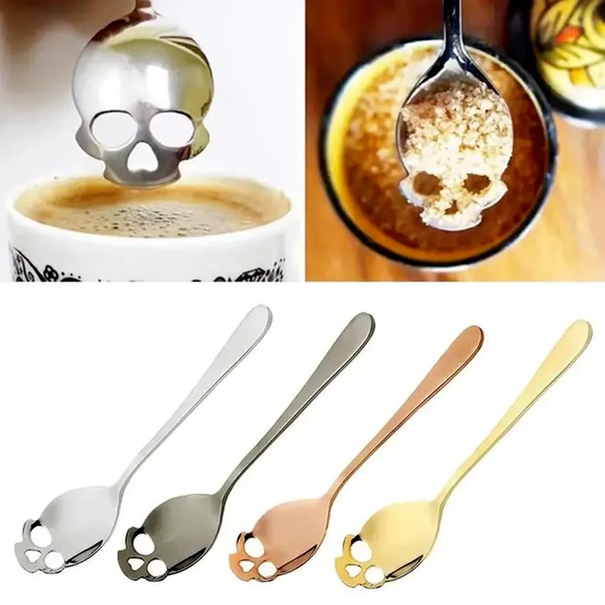 Sugar Skull Tea Spoon Suck Stainless Coffee Spoons Dessert Spoon Ice Cream Tableware Colher Kitchen Accessories BES121