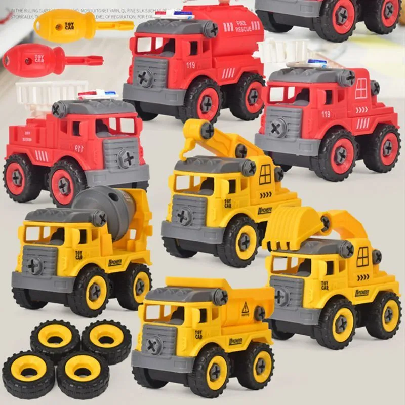 4st Construction Toy Engineering Car Fire Truck Screw Build och ta isär bra för Kids Boys 2206171611441