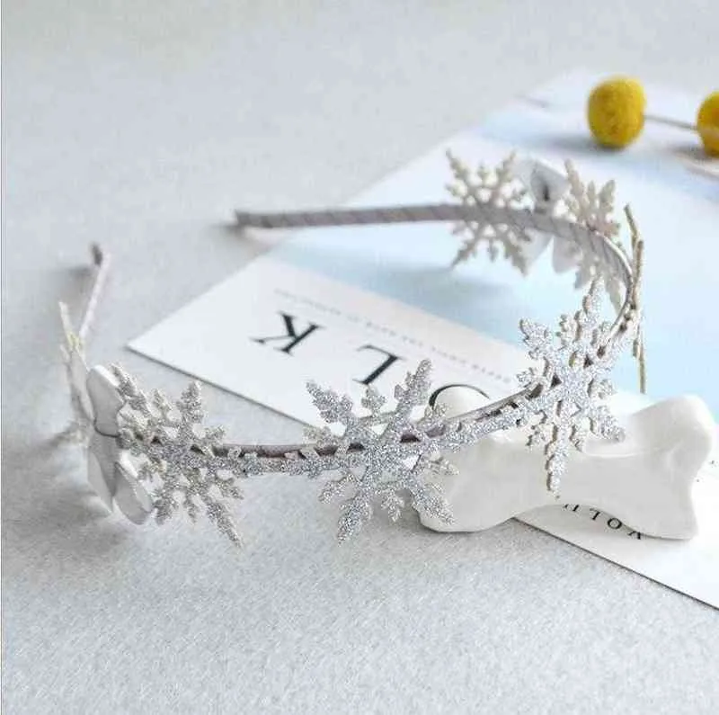 Meisjes accessoires Winter Glitter sneeuwvlok Haarband Kids Party Haar Hoops kroon clips haarbanden bands hoofddeksels AA220323