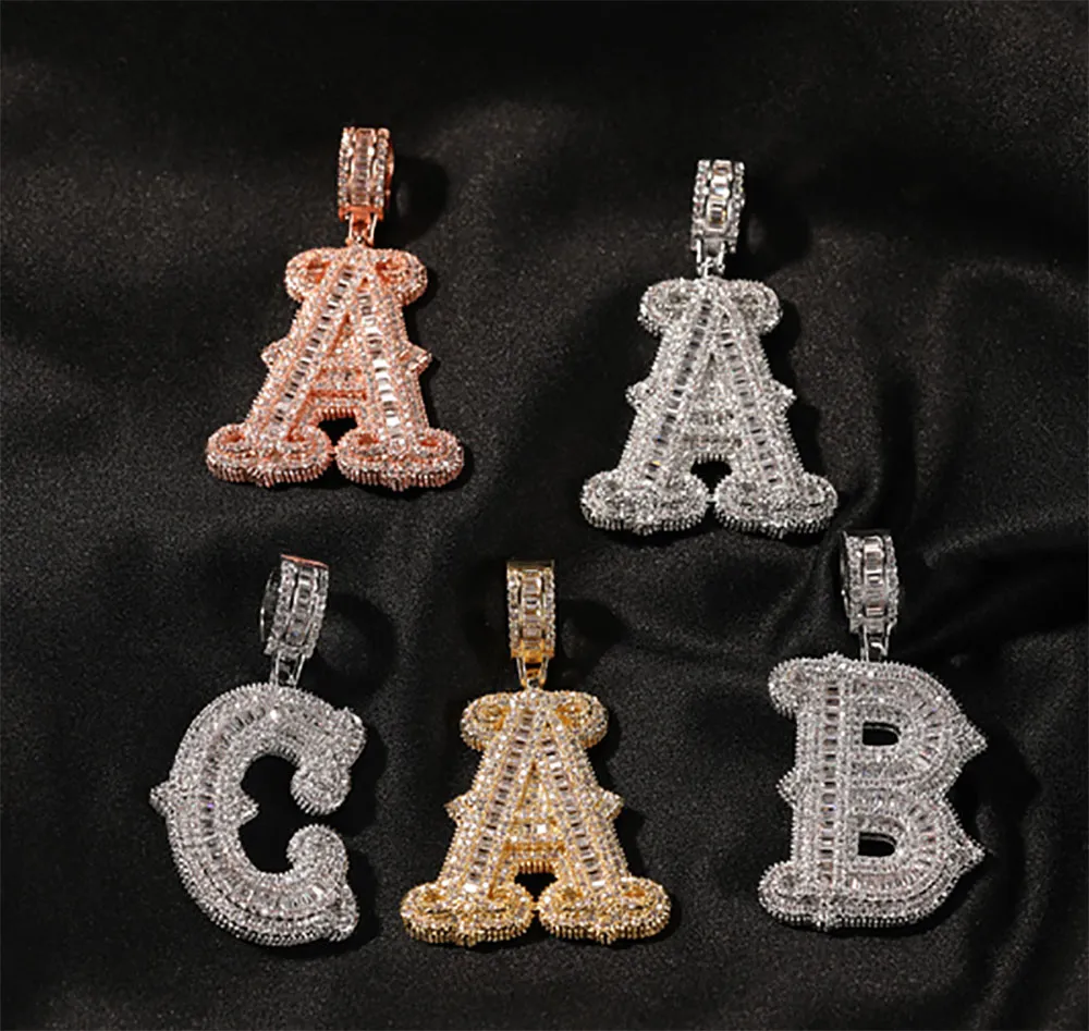 Personlig anpassad Spike Baguette Letter Pendant Necklace Micro Paled CZ Name Charms Fashion Hiphop Jewelry248i