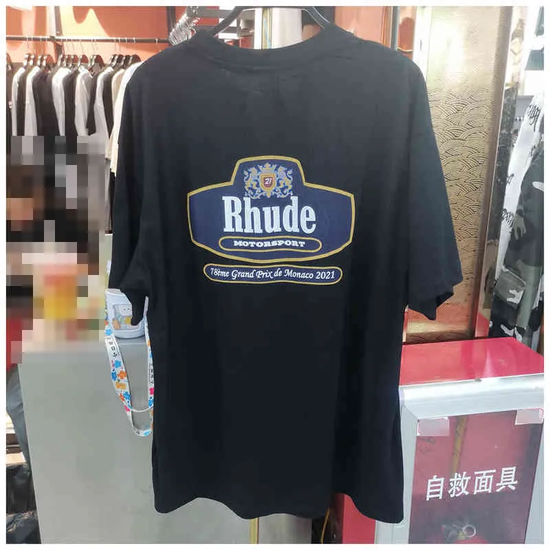 American Casual Fashion Brand Rhude Loose Cotton Men's Short Sleeve Simple Letter Printing High Street Trend Round Neck T-shirt
