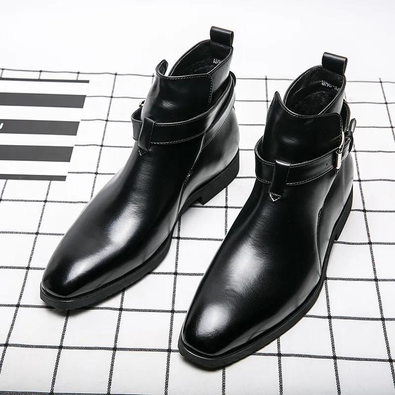 패션 첼시 부츠 남자 신발 신발 최고의 루프 벨트 버클 푸 가죽 편안한 통기성 발목 캐주얼 Zapatos de Hombre DH891
