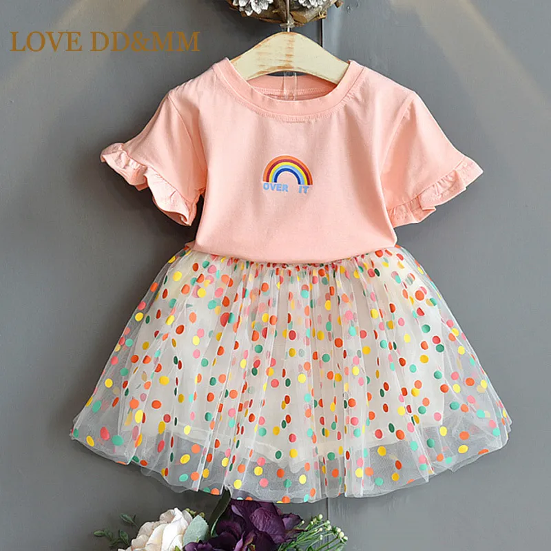LOVE DD&MM Girls Clothing Sets Summer Children Printed Rainbow Short-Sleeved T-Shirts And Skirts Suit Kids Baby Clothes 220425