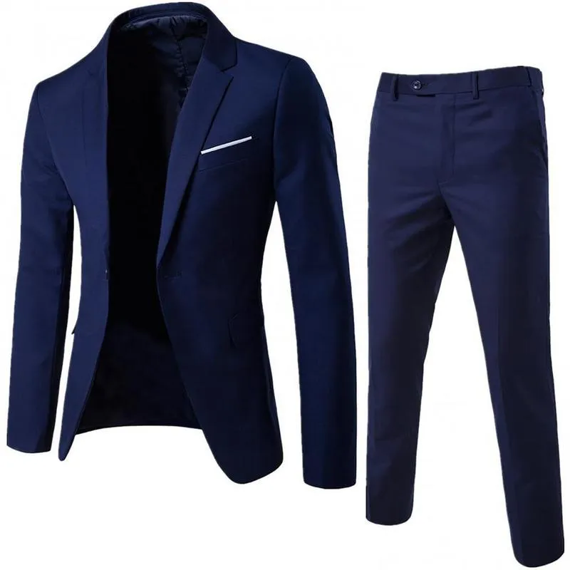 Solid Color Suits Men Long Sleeve Lapel Collar Blazer JacketPants Suit for Men Wedding Busniess Suits Set costumes homme 220527