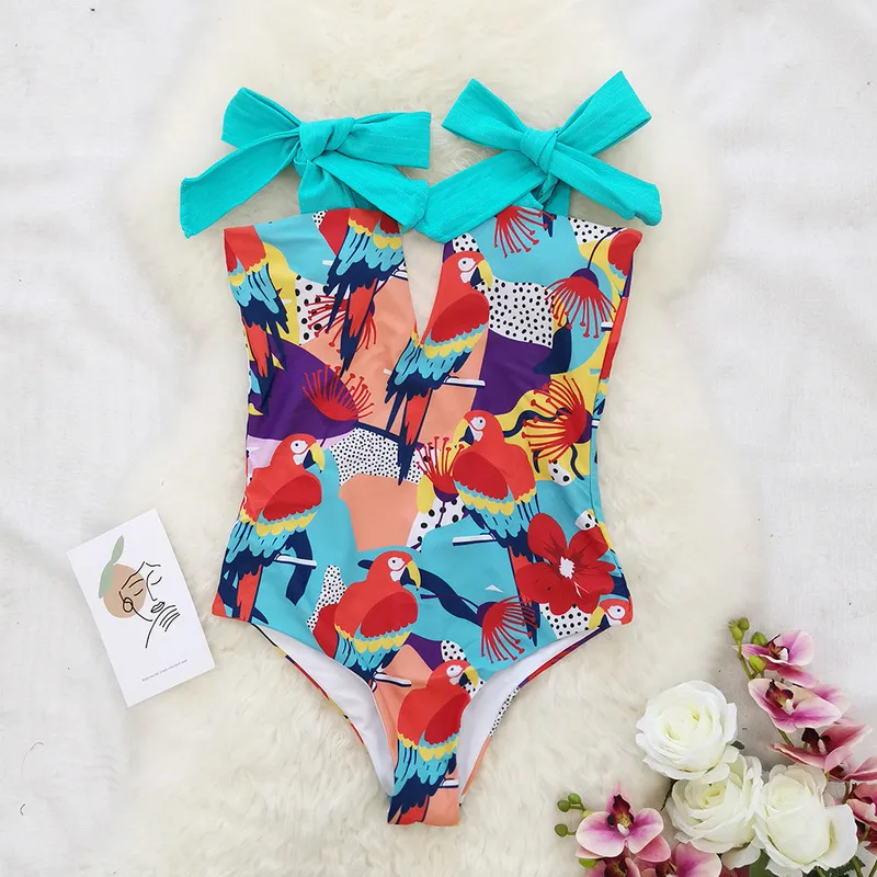 Maiô bonito swimwear arco oco para fora banho de volta crisscross monokini nadar mulheres terno de natação 220621