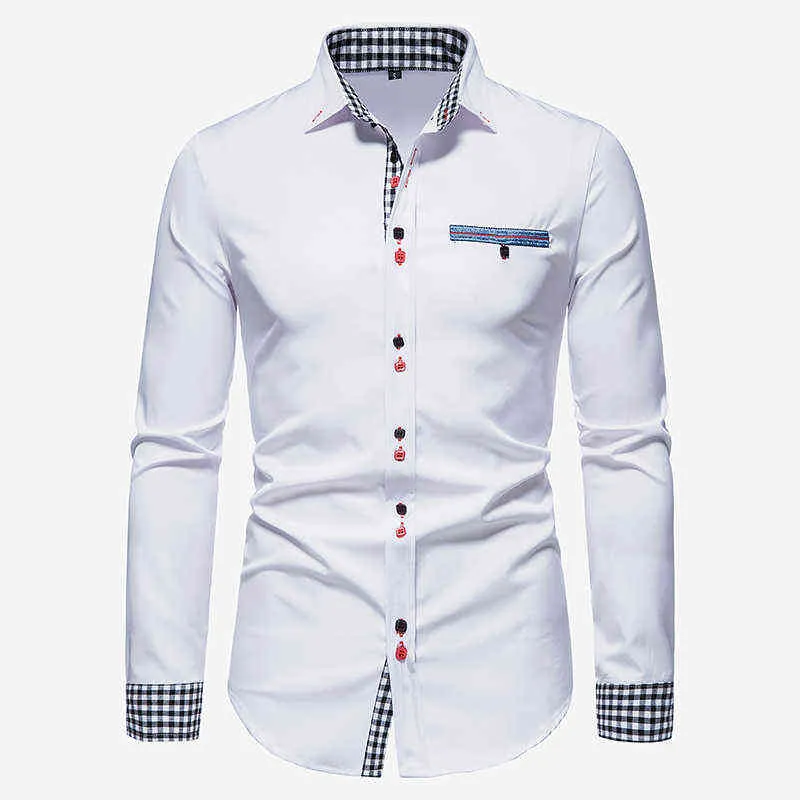 Модный хит цветовой клетчатая ковбойская рубашка мужчина бренд Slim Fit Рубашки с длинным рукавом Business Casual Cemise Homme XXL L220704
