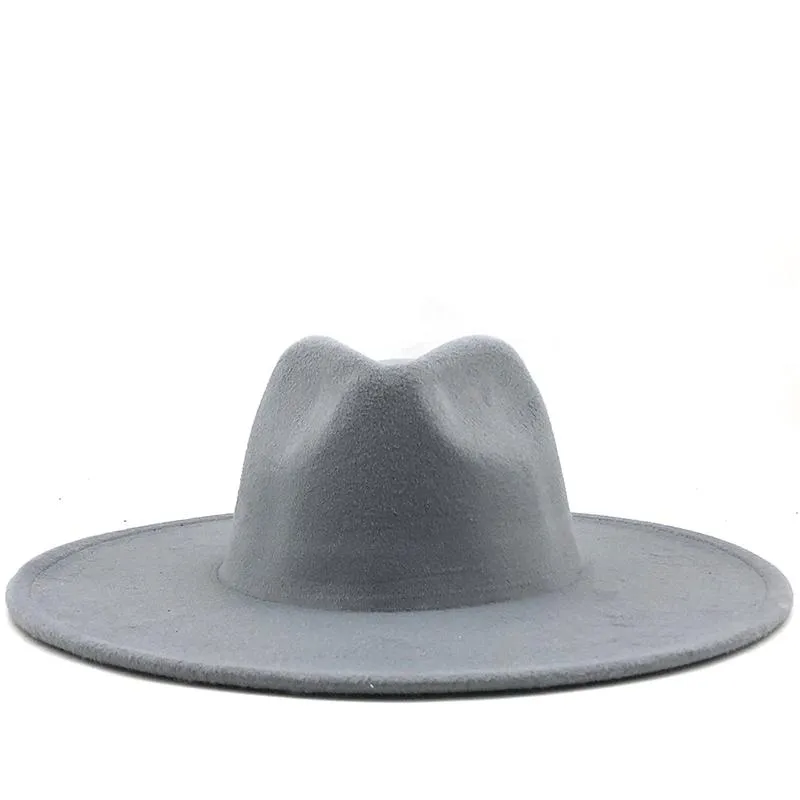 Wide Brim Hats British Style Winter Wool Solid Classic Fedoras Cap Men Women Panama Jazz Hat 9 5CM Big White266Q