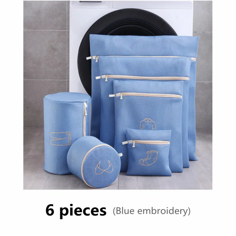 1 ensemble sac à linge brodé pour laver les sous-vêtements de soutien-gorge sacs de lavage polyester maille panier à linge ménage pliable kits de lavage 220531