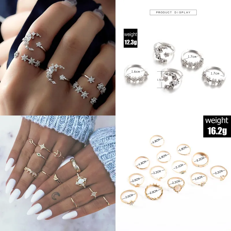 30 Styles Trendy Boho Midi Knuckle Ring Set For Women Crystal Geometric Finger Rings Fashion Bohemian Jewelry 220719