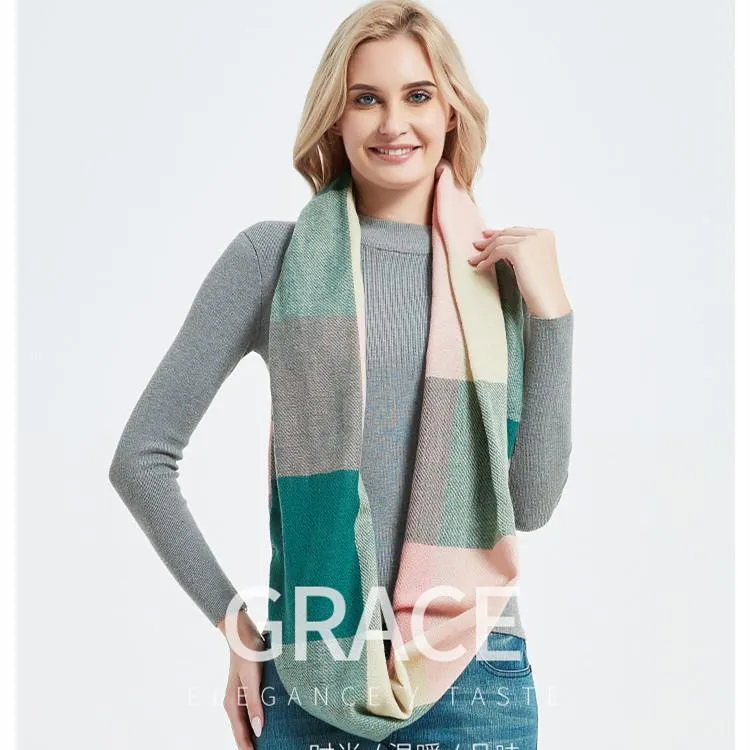 2022 Sciarpa scozzese da donna in cashmere Sciarpa invernale calda Tasca con cerniera nascosta Sciarpe Snood Scaldacollo femminile Sciarpe Infinity