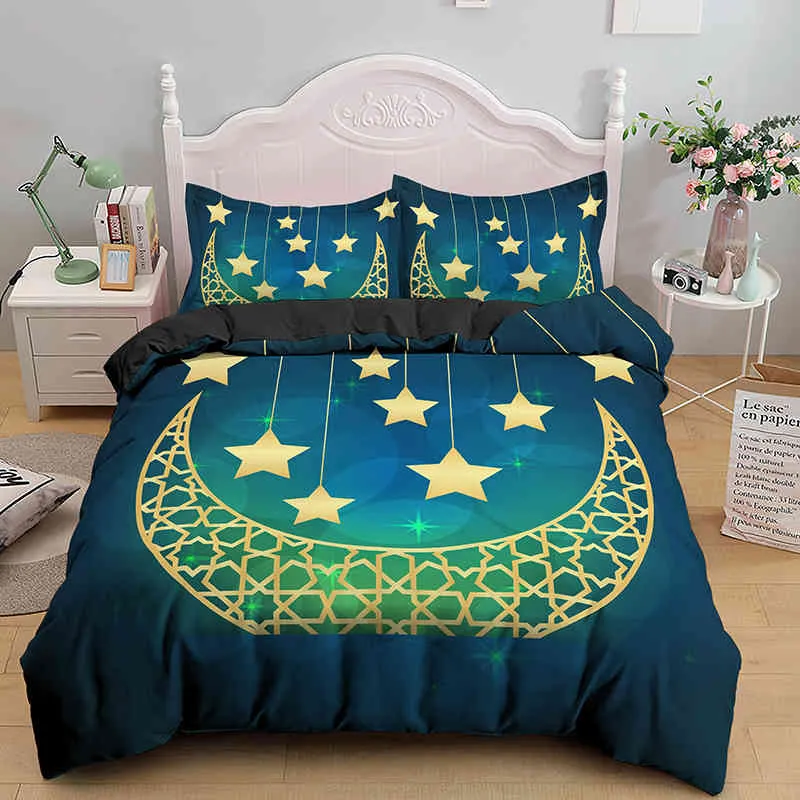ノルディックスタイルの羽毛布団カバーキングクイーンサイズの星のムーンパターン寝具セット10代の大人の花掛け布団枕カバー