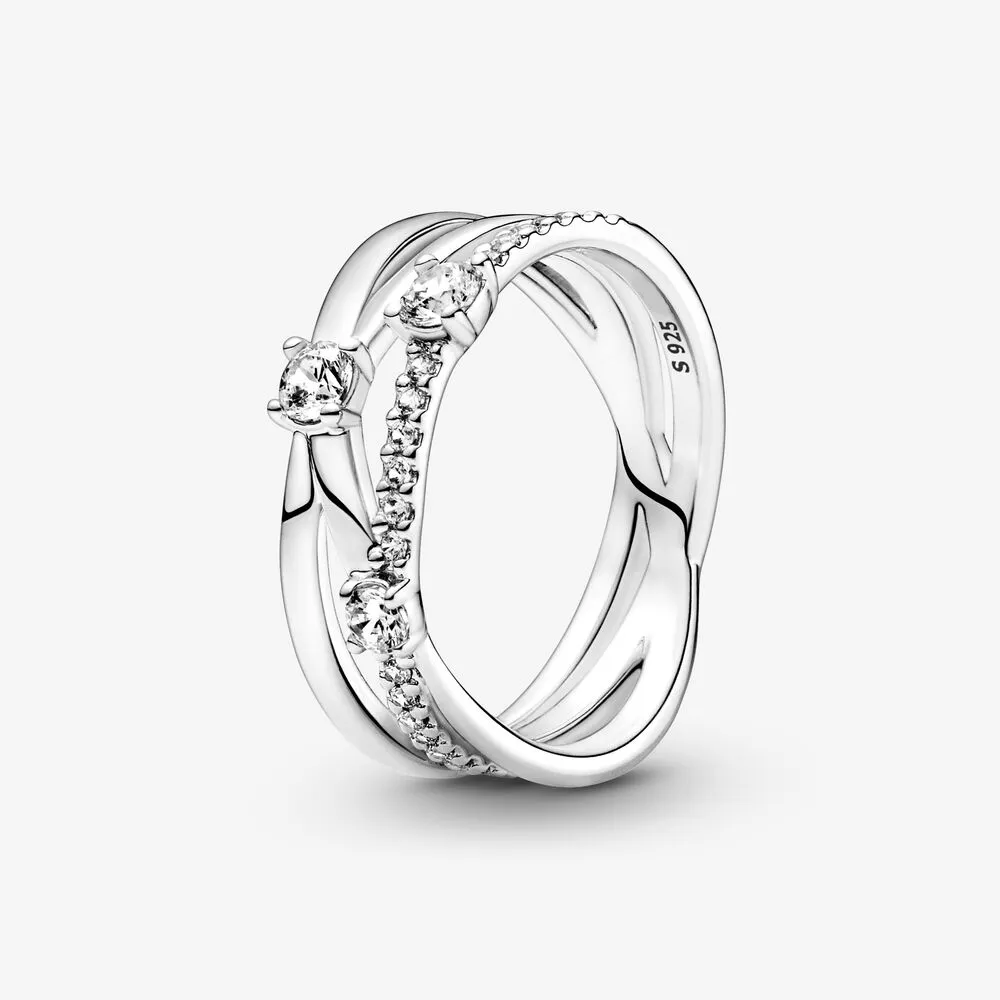 100% 925 Sterling Silver Sparkling Triple Band Ring for Women Wedding Rings Fashion Jewelry Accessories2783
